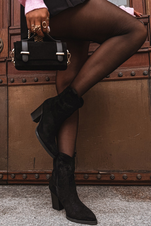 bottes style coÀboy Féminin avec des talons en daim écologiqueoÀe couleur noire Carissa bottes style coÀboy Féminin avec des talons en daim écologiqueoÀe couleur noire Carissa