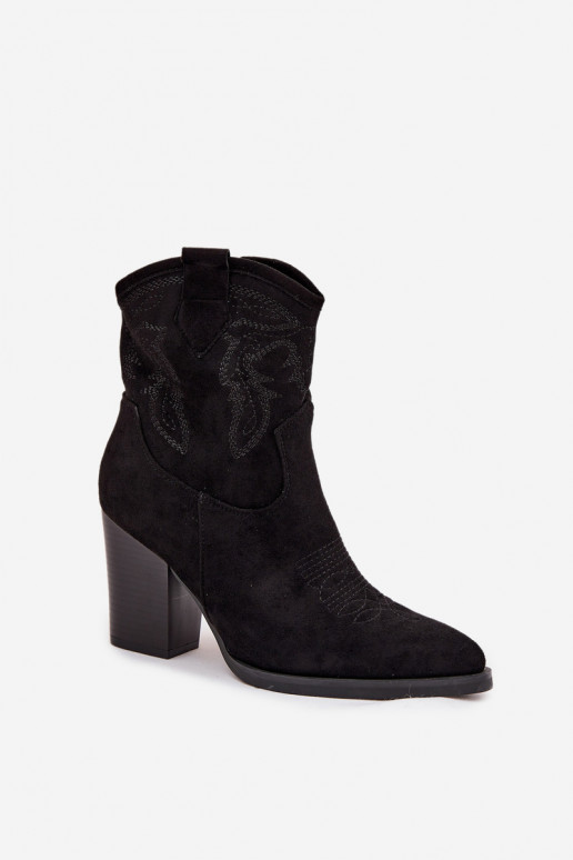bottes style coÀboy Féminin avec des talons en daim écologiqueoÀe couleur noire Carissa bottes style coÀboy Féminin avec des talons en daim écologiqueoÀe couleur noire Carissa