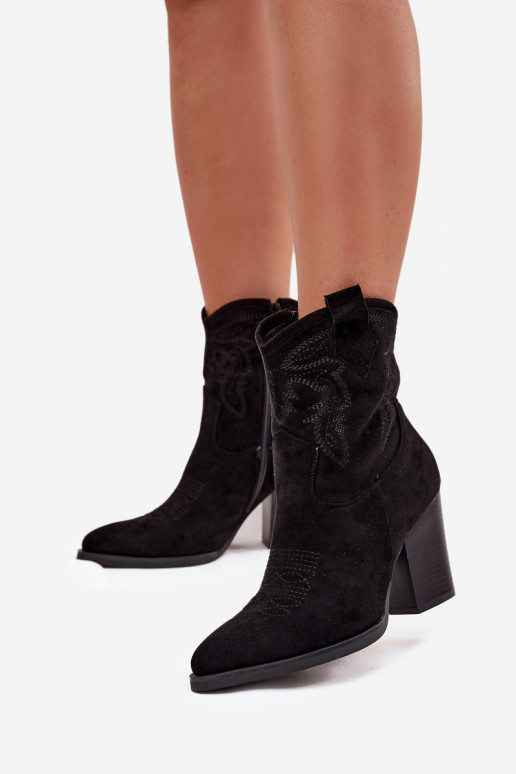 bottes style coÀboy Féminin avec des talons en daim écologiqueoÀe couleur noire Carissa bottes style coÀboy Féminin avec des talons en daim écologiqueoÀe couleur noire Carissa