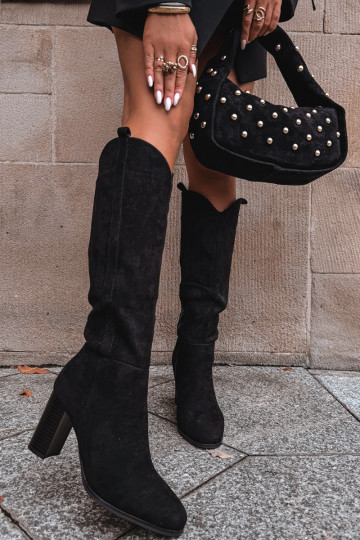 bottes pour femmes avec des talonsen daim écologiqueu couleur noire Prisca 2