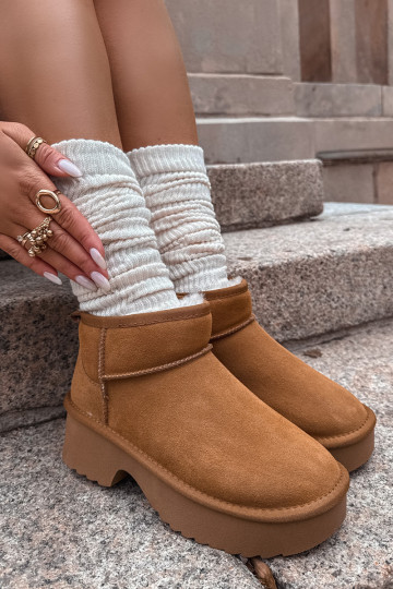 Bottes de neige FémininActivéturalnego en daimu réchauffer avec de la fourrure à l intérieur marron Milora 2