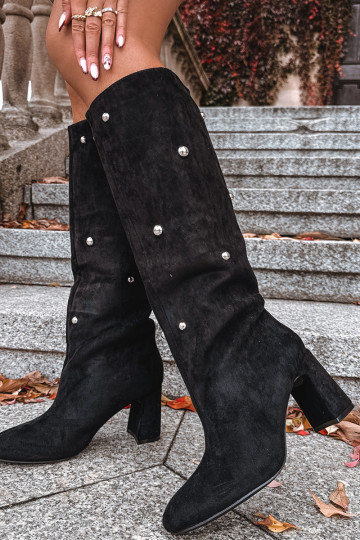 Bottes chaudes avec des talons Avec des décorationsi Detalami couleur noire Lucinda