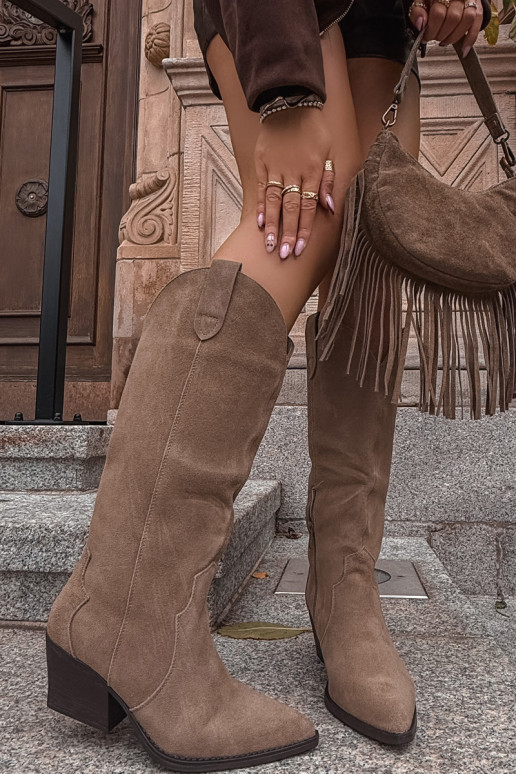 Peau en daim bottes style coÀ-boy Féminin réchauffer couleur kaki Urselle Peau en daim bottes style coÀ-boy Féminin réchauffer couleur kaki Urselle