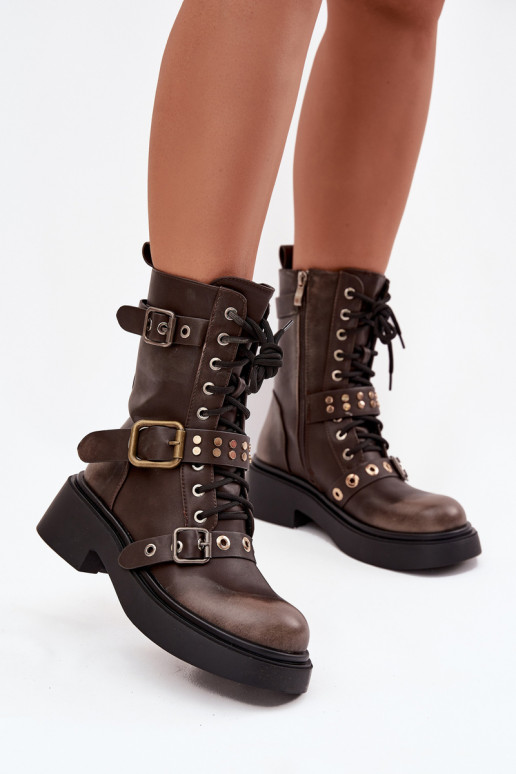 réchauffer Bottines de travail Féminin avec boucles marron Il fautrisse réchauffer Bottines de travail Féminin avec boucles marron Il fautrisse