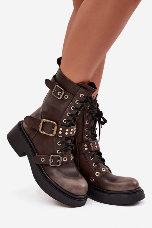 réchauffer Bottines de travail Féminin avec boucles marron Il fautrisse réchauffer Bottines de travail Féminin avec boucles marron Il fautrisse