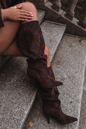 Un modèle convaincant bottes pour femmes avec des talons finsen daim écologiqueu CzekoladoÀe Noretta 2