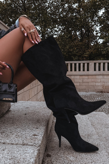 Un modèle convaincant bottes pour femmes avec des talons finsen daim écologiqueu couleur noire Noretta 2
