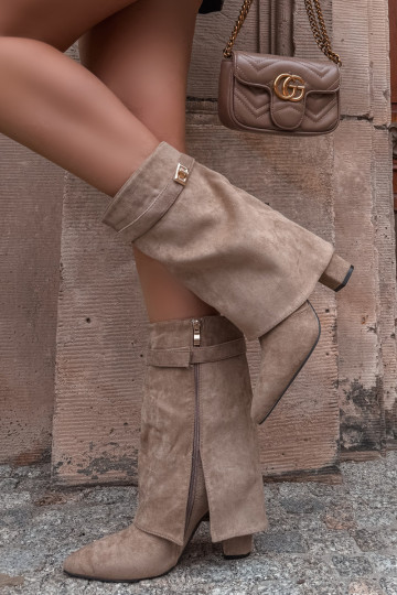 réchauffer Bottes pour femmes avec des talons décorés couleur kaki Luvielle