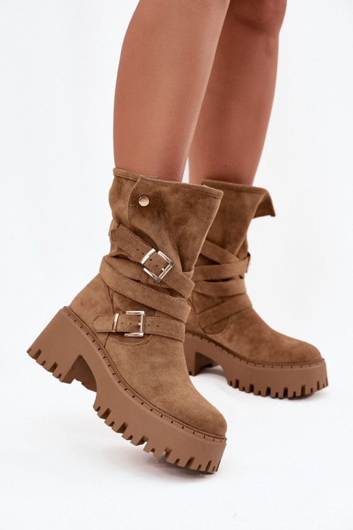 Bottes pour femmes Sur des talons massifs avec boucles I Bandesem couleur kaki Nerelisa Bottes pour femmes Sur des talons massifs avec boucles I Bandesem couleur kaki Nerelisa