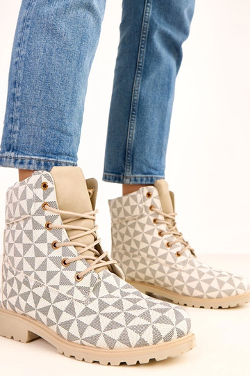Bottes de travail beiges et noires à motif géométrique Alicia