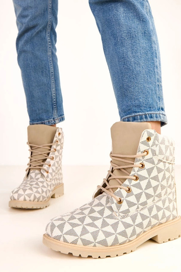 Bottes de travail beiges et noires à motif géométrique Alicia 2