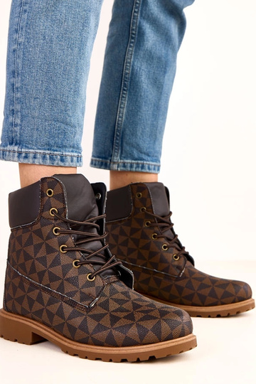 Bottes de travail noires et brunes à motif géométrique Alicia