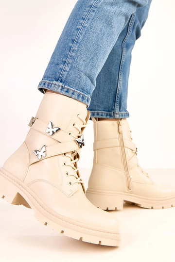 Bottines beiges ornées de papillons Justia 2