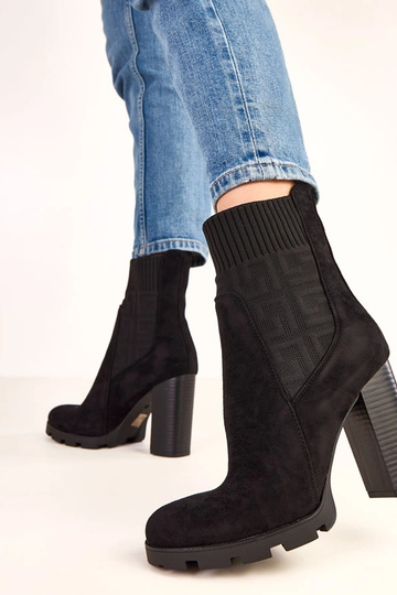 Bottines noires à talon épais avec empiècement élastique Vesira 2