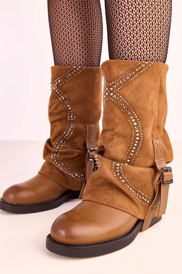 Bottines brunes à revers décorées de zircons Ginny