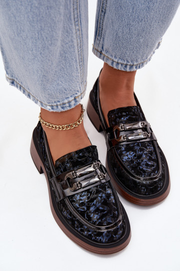 Mocassins en simili daim pour femmes avec détails raffinés D&A MR52-178 noirs