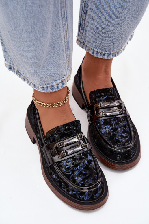 Peau Mocassins en daim Féminin Avec des décorations Detalem D&A MR52-178 couleur noire Peau Mocassins en daim Féminin Avec des décorations Detalem D&A MR52-178 couleur noire