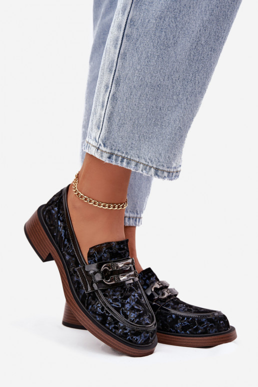 Peau Mocassins en daim Féminin Avec des décorations Detalem D&A MR52-178 couleur noire Peau Mocassins en daim Féminin Avec des décorations Detalem D&A MR52-178 couleur noire