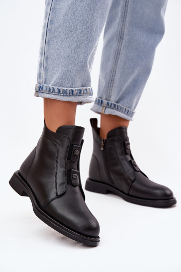 Bottines en simili cuir chaudes pour femmes D&A MK52-026 noires 2