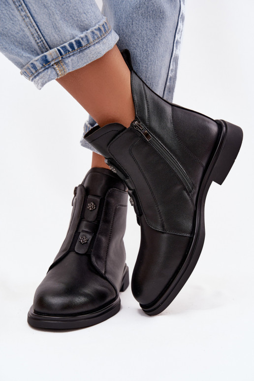 Peau réchauffer Bottes pour femmes D&A MK52-026 couleur noire Peau réchauffer Bottes pour femmes D&A MK52-026 couleur noire