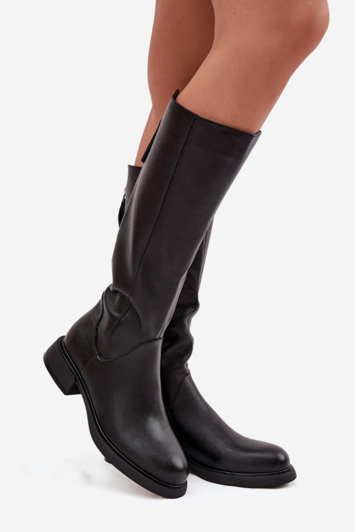 Peau bottes pour femmes avec des talons larges réchauffer D&A JC52-837 couleur noire Peau bottes pour femmes avec des talons larges réchauffer D&A JC52-837 couleur noire