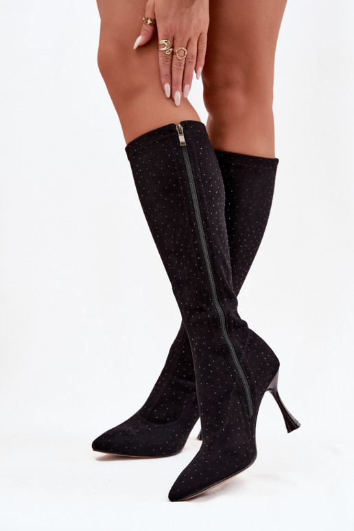 bottes pour femmes avec des talons fins Avec décoration D&A JC52-883 couleur noire bottes pour femmes avec des talons fins Avec décoration D&A JC52-883 couleur noire