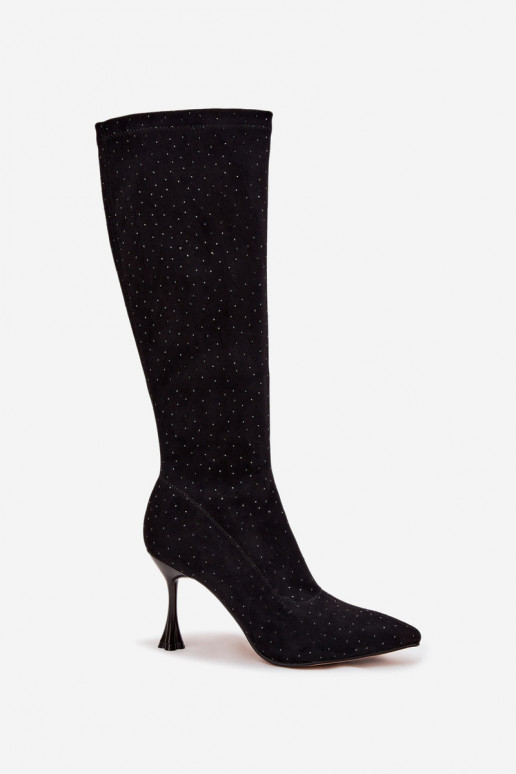 bottes pour femmes avec des talons fins Avec décoration D&A JC52-883 couleur noire bottes pour femmes avec des talons fins Avec décoration D&A JC52-883 couleur noire