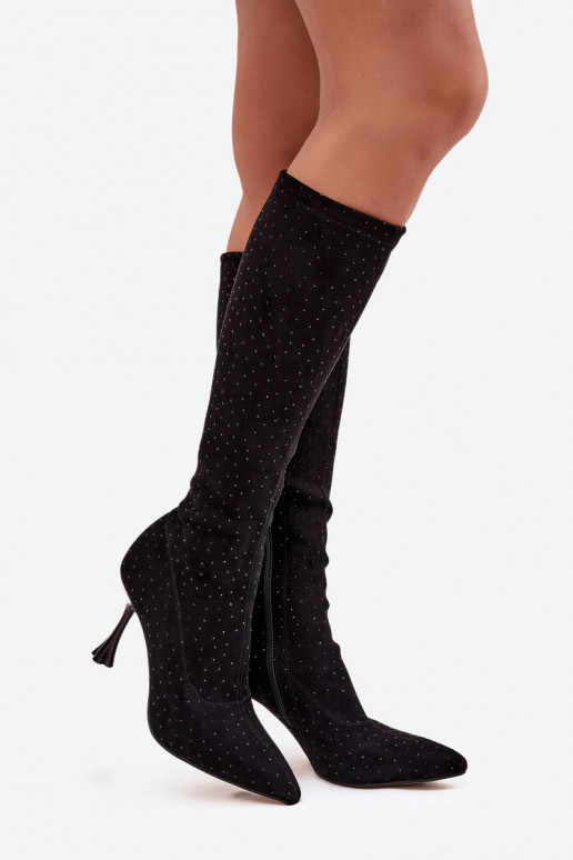 bottes pour femmes avec des talons fins Avec décoration D&A JC52-883 couleur noire bottes pour femmes avec des talons fins Avec décoration D&A JC52-883 couleur noire