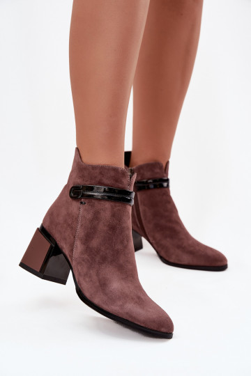 Bottines en simili daim pour femmes avec talons décorés chaudes D&A CR52-650 brunes 2