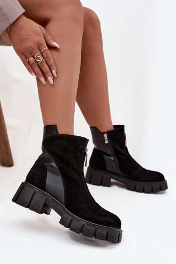 Bottines en simili daim pour femmes chaudes D&A JC52-874 noires