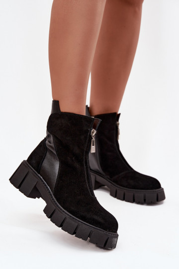 Bottines en simili daim pour femmes chaudes D&A JC52-874 noires 2