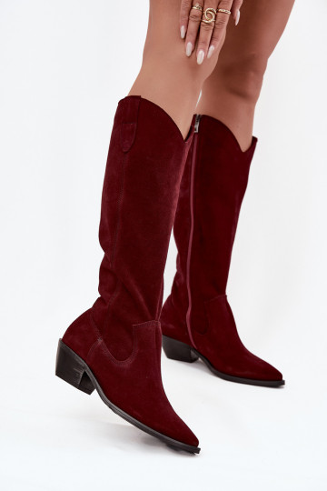 Bottes hautes en simili daim style cowboy chaudes Zazoo 4225 bordeaux