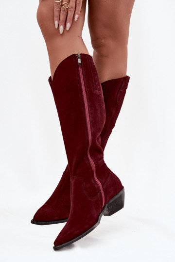 Bottes hautes en simili daim style cowboy chaudes Zazoo 4225 bordeaux 2
