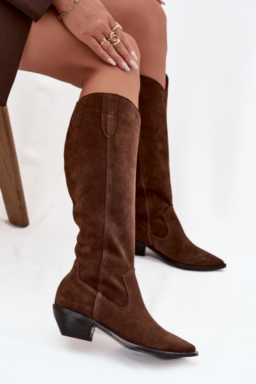 Bottes hautes en simili daim style cowboy chaudes Zazoo 4225 brunes