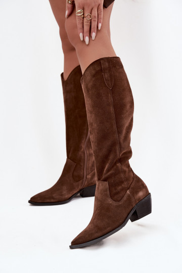 Bottes hautes en simili daim style cowboy chaudes Zazoo 4225 brunes 2
