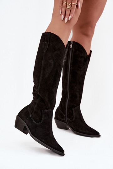 Bottes hautes en simili daim style cowboy chaudes Zazoo 4225 noires 2