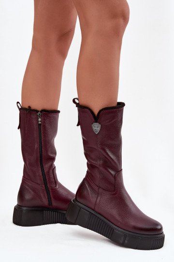 Féminin Peau bottes Avec Vilna Zazoo 70121 Bourgogne