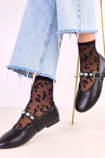 Ballerines Faira en cuir noir avec boucle décorée 2