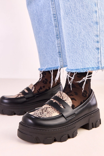 Mocassins Loles en cuir noir avec motif serpent