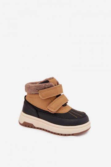 Bottes de neige pour enfants en cuir marron avec fermetures auto-agrippantes Darlene