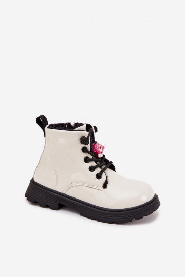 Bottines pour enfants blanches en faux cuir avec effet verni et oursons Jovellea