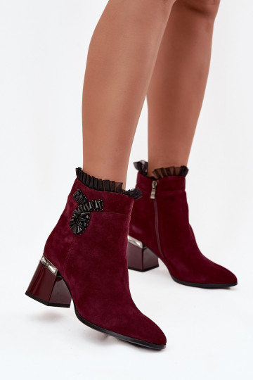 en daim Peau Bottes pour femmes avec des ornements réchauffer D&A MR52-127 Bourgogne 2