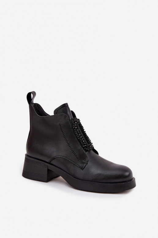 Peau Bottes pour femmes Klocke avec des ornements D&A JC52-869 couleur noire Peau Bottes pour femmes Klocke avec des ornements D&A JC52-869 couleur noire