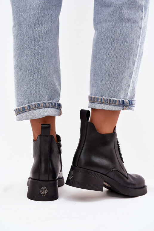 Peau Bottes pour femmes Klocke avec des ornements D&A JC52-869 couleur noire Peau Bottes pour femmes Klocke avec des ornements D&A JC52-869 couleur noire