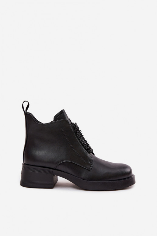 Peau Bottes pour femmes Klocke avec des ornements D&A JC52-869 couleur noire Peau Bottes pour femmes Klocke avec des ornements D&A JC52-869 couleur noire