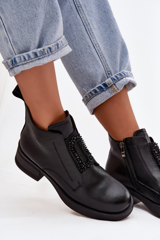 Peau Bottes pour femmes Klocke avec des ornements D&A JC52-869 couleur noire Peau Bottes pour femmes Klocke avec des ornements D&A JC52-869 couleur noire