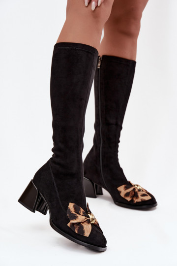 Bottes longues pour femmes avec un nœud décoratif D&A JC52-828 couleur noire 2