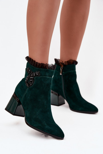 en daim Peau Bottes pour femmes avec des ornements réchauffer D&A MR52-127 ButelkoÀa Zieleń