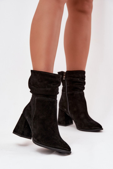 Bottines en suédine noire avec volants et talons Zazoo 4216 2