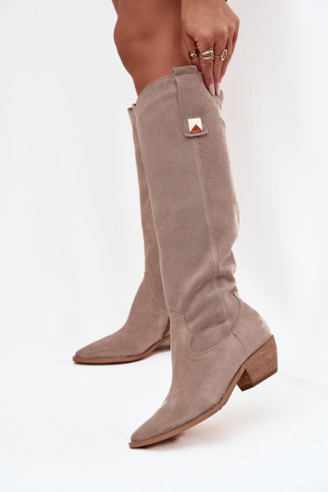 Bottes longues en simili cuir couleur cappuccino style cowboy Zazoo 4224 2